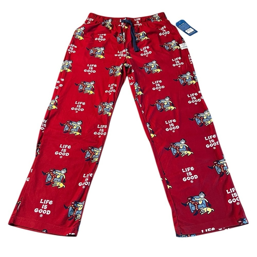 Life Is Good Red Football Jake Pajama Bottoms Size Large NWT